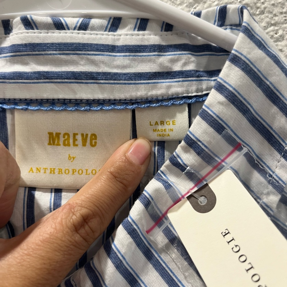 New Maeve by Anthropologie Stripped Cotton Cut Out Top Large - Picture 5 of 12